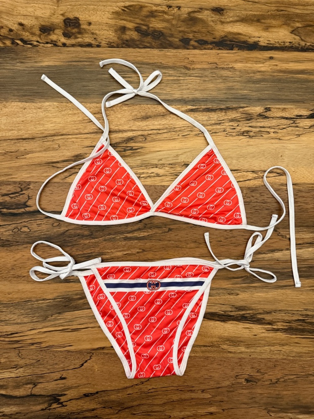 Red Logo Triangle Bikini with White Trim